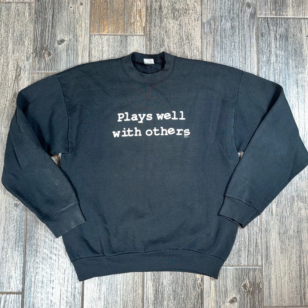 Vintage Fruit of the LoomPlays Well With Others Graphic Sweatshirt Mens XL Black
